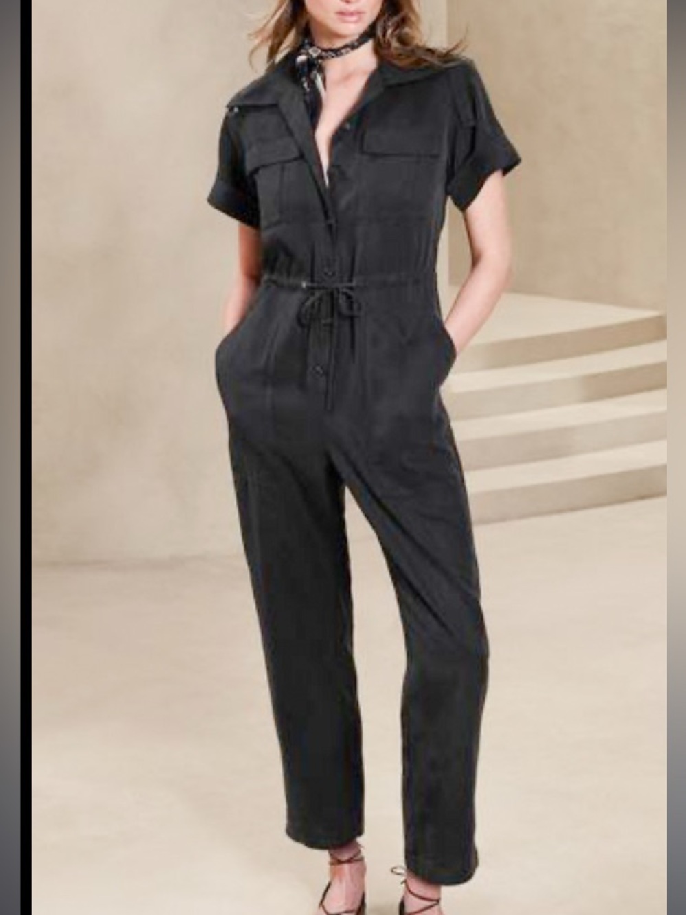 Banana Republic Factory Black Short-Sleeve Utility Jumpsuit